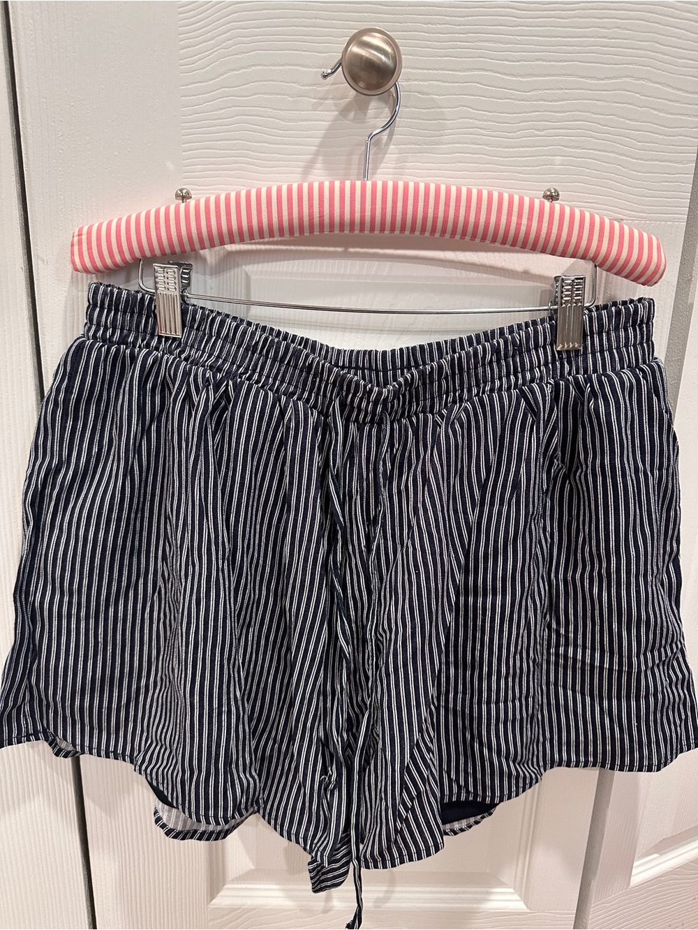 NWT Altar'd State Navy Blue White Striped Linen Blend Shorts Size XL